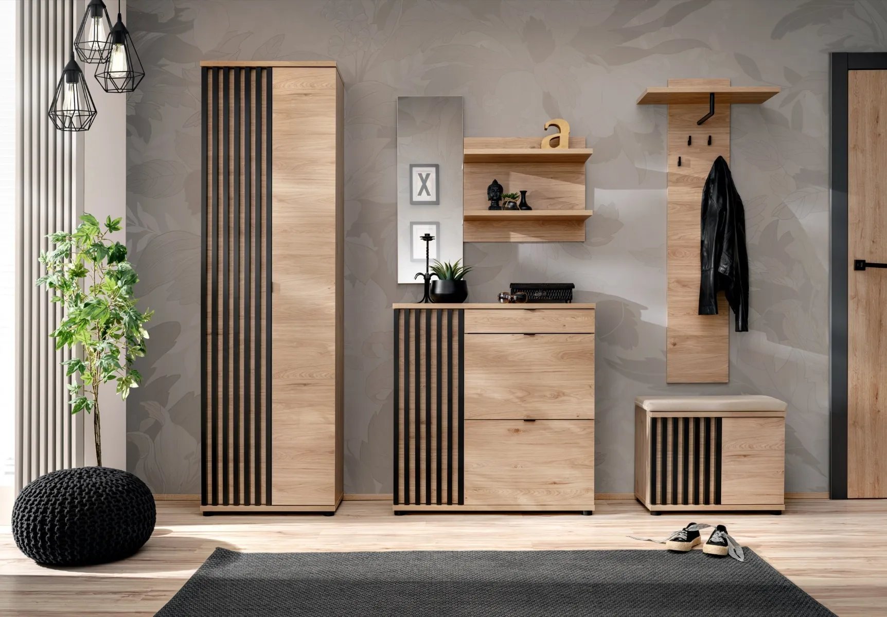 ASM Meble Garderoba do przedpokoju PEDRO IV hickory jackson/czarna ASM Meble