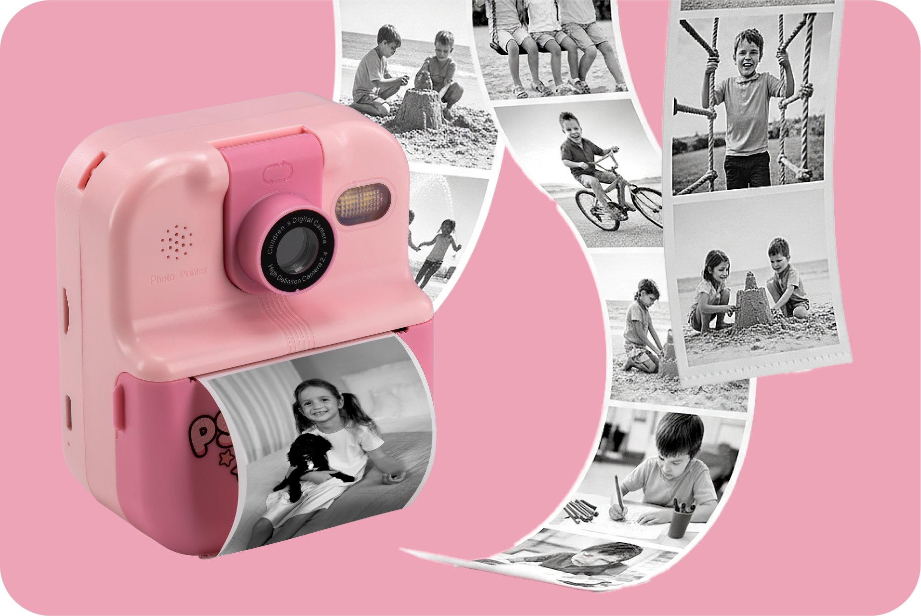 Aparat dla dzieci PSTRYK! z natychmiastowym drukiem różowyv Zintronic DTP02RV1-Z