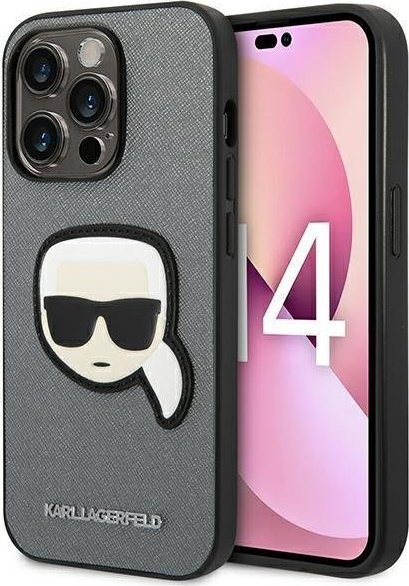 Karl Lagerfeld Saffiano Karl Head Patch Case - Etui iPhone 14 Pro Max (srebrny)