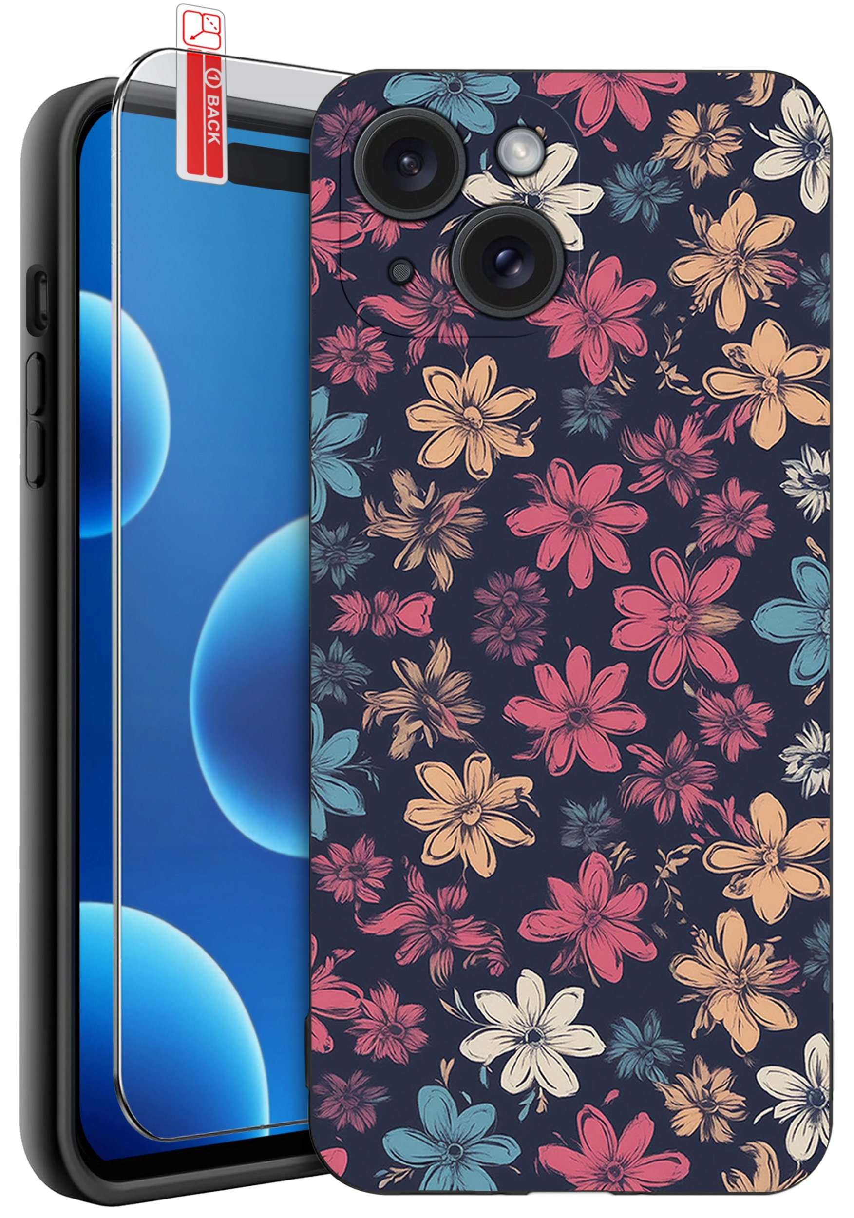 ETUI do iPhone 15 | WZORY | SILIKONOWE MATT CASE + SZKŁO 9H