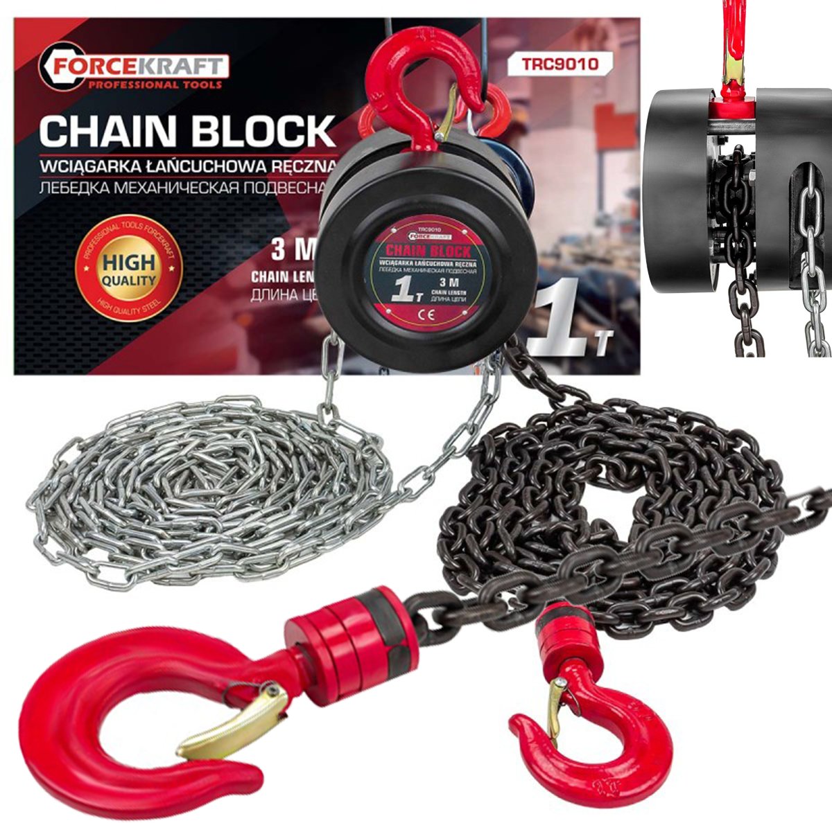 WYCIĄGARKA WCIĄGARKA ŁAŃCUCHOWA MOCNA RĘCZNA UDŹWIG 1 TONA ŁAŃCUCH 3M