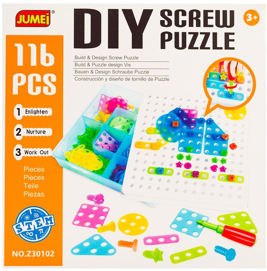 Klocki konstrukcyjne w pudełku, układanka do przykręcania, 96 elementów