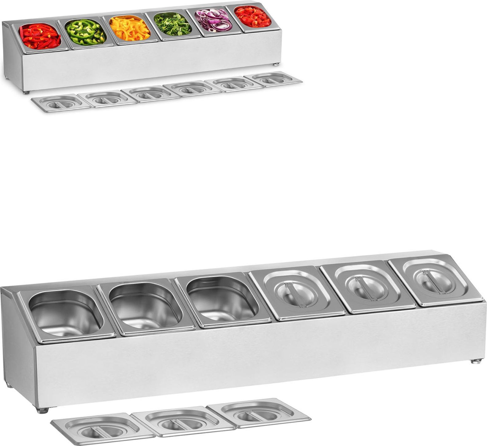 Royal Catering Ekspozytor stojak na pojemniki 6x GN 1/6 + pojemniki z pokrywkami Ekspozytor stojak na pojemniki 6x GN 1/6 + pojemniki z pokrywkami