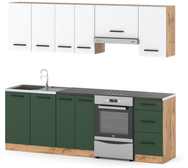 Kuchnia Modułowa Pojemna Mała Nowoczesna 2.4m Wotan Biały Butelkowa Zieleń