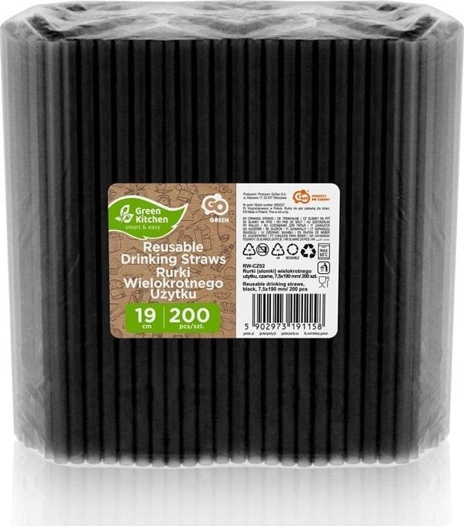 Słomki wielokrotnego użytku czarne 200szt