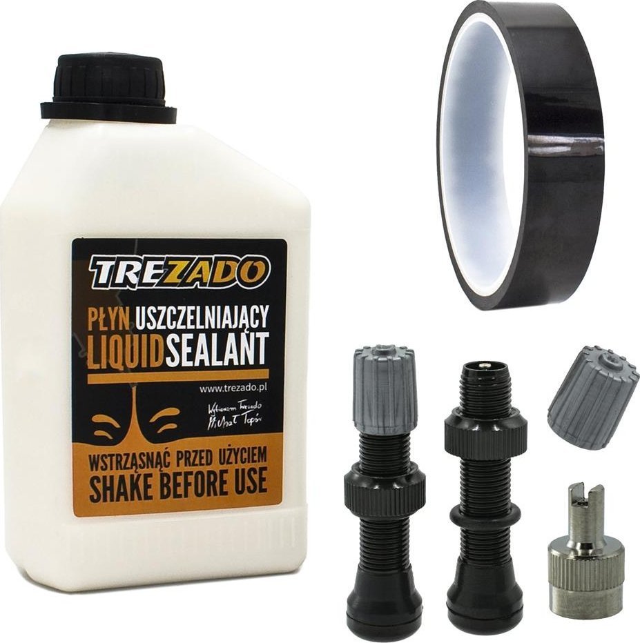Kompletny zestaw do konwersji kół na system bezdętkowy Trezado - czarne zawory schrader, taśma 31 mm