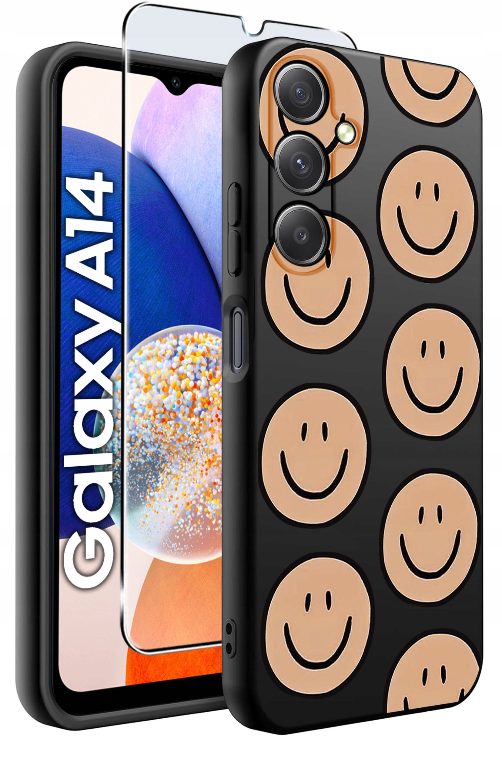 ETUI do Samsung A14 5G WZORY | SILIKONOWE MATT CASE + SZKŁO HARTOWANE 9H