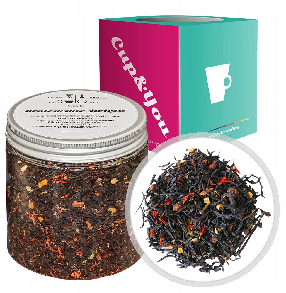 Herbata czarna KRÓLEWSKIE ŚWIĘTA ananas imbir goździki cynamon migdały 120g - sypana liściasta herbata PREMIUM Cup&You