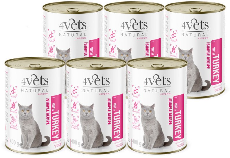 4Vets Natural Mokra karma dla kota z indykiem zestaw 6 x 400 g