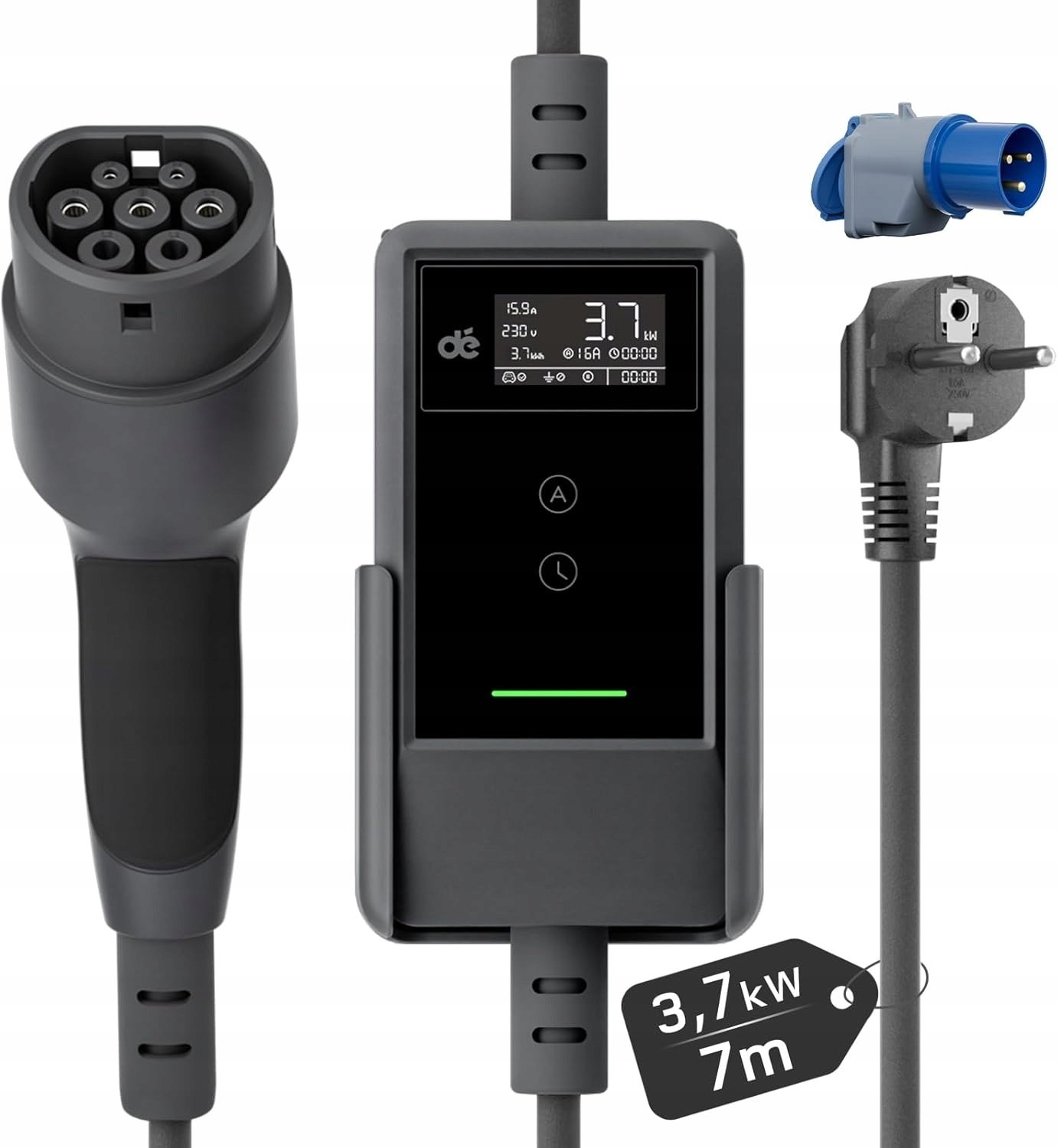 d Stacja ładująca typ 2 Schuko 3,7 kW 6-16 A EV 7m kabel