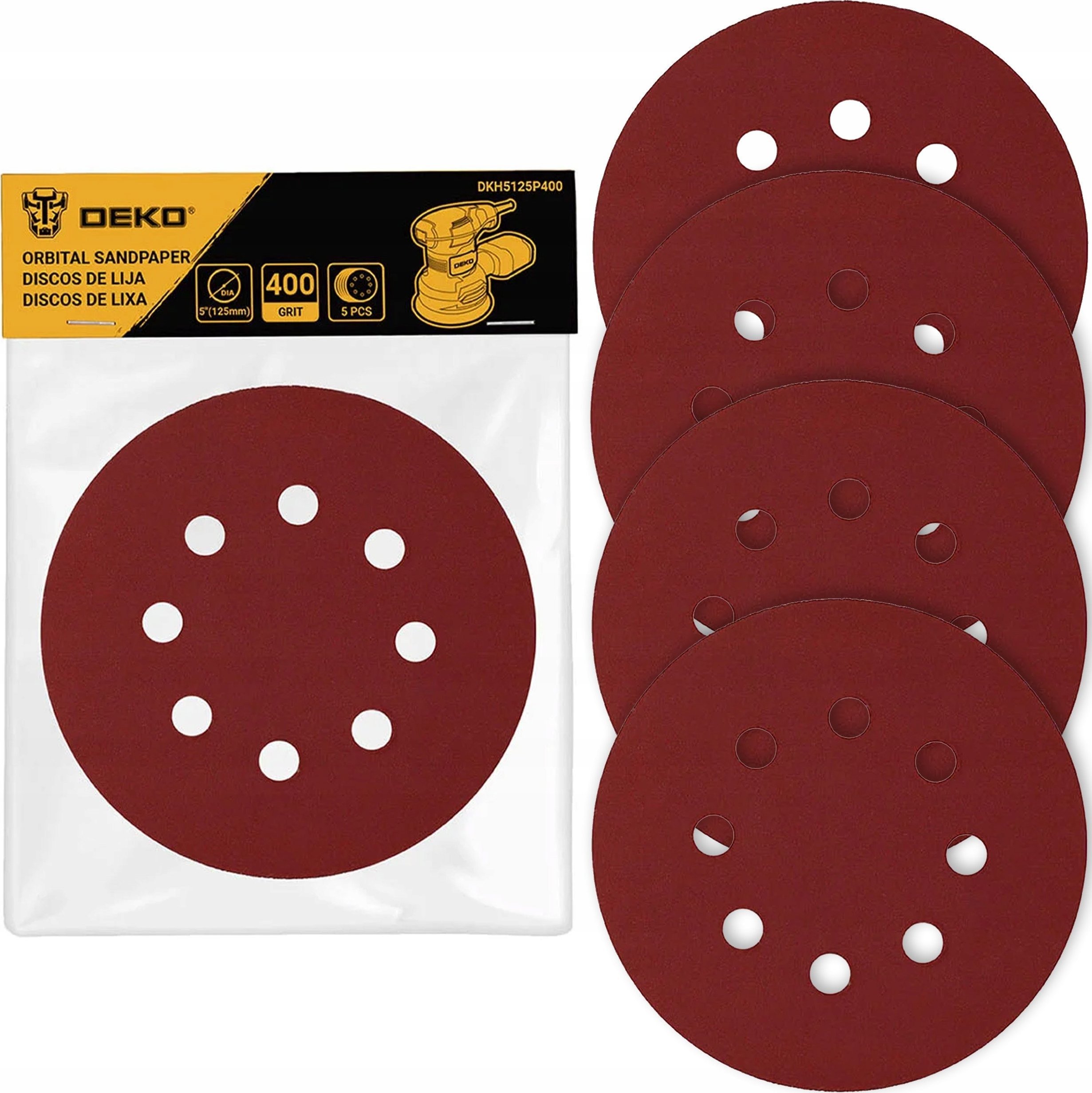 PAPIER ŚCIERNY KRĄŻEK ŚCIERNY DO SZLIFIERKI DEKO Z OTWORAMI P400 5 SZT.