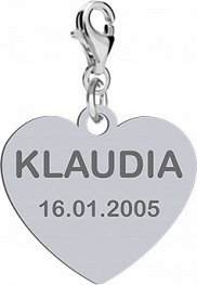 Radziszewska Jewellery Charms Srebrny Serce Imię Data Prezent na Dzień Kobiet 925 GRAWER ŻYCZENIA