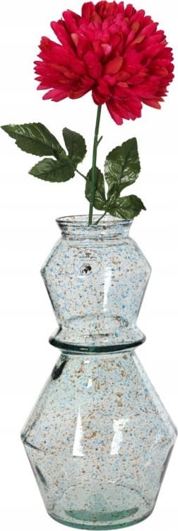 Wazon szklany 30x16cm Przezroczysty z niebieskimi i brązowymi kropkami