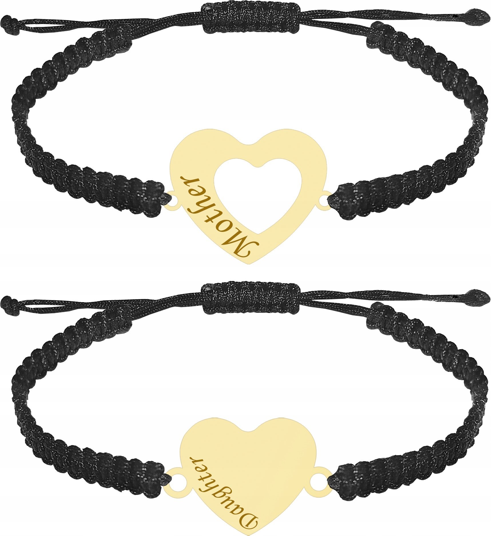 MEJK Jewellery Bransoletka Złota dla Mamy i Córki Serce Srebro 925 Grawer Makrama