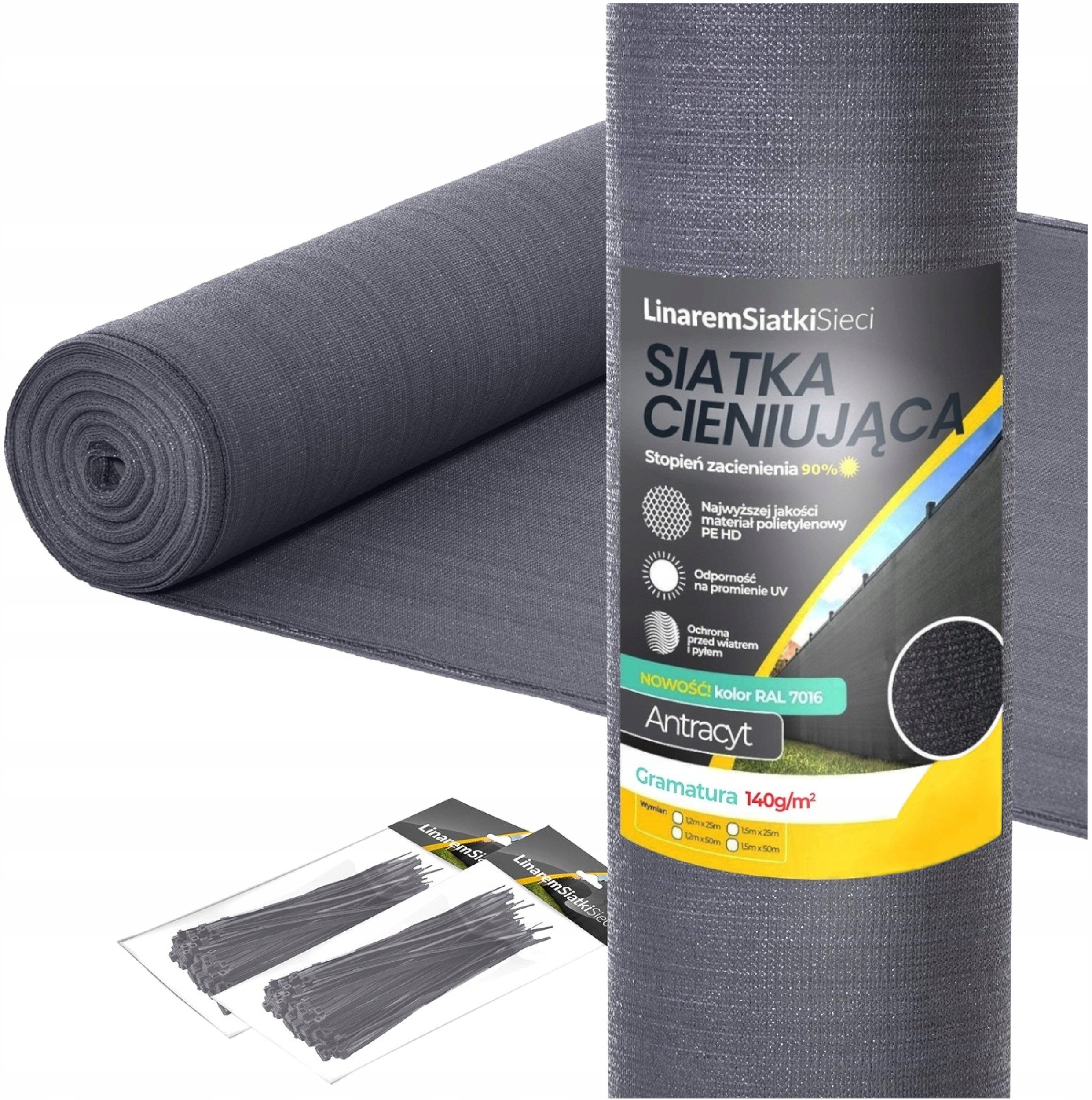 SIATKA CIENIUJĄCA 90% MASKUJĄCA 2x50m OSŁONA NA PŁOT OGRODZENIE ANTRACYT +UV