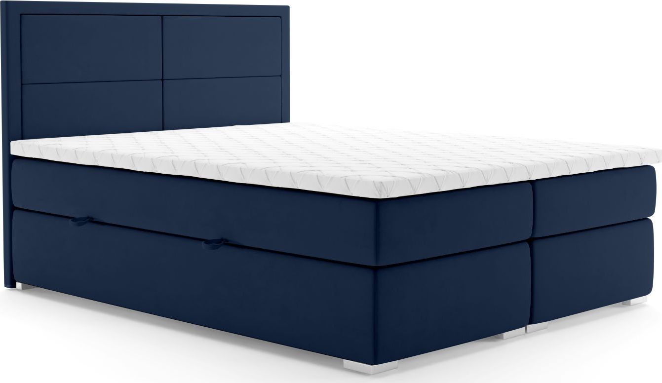 LAVERTO Łóżko kontynentalne DENNERY 140x200 granatowe velvet z pojemnikiem