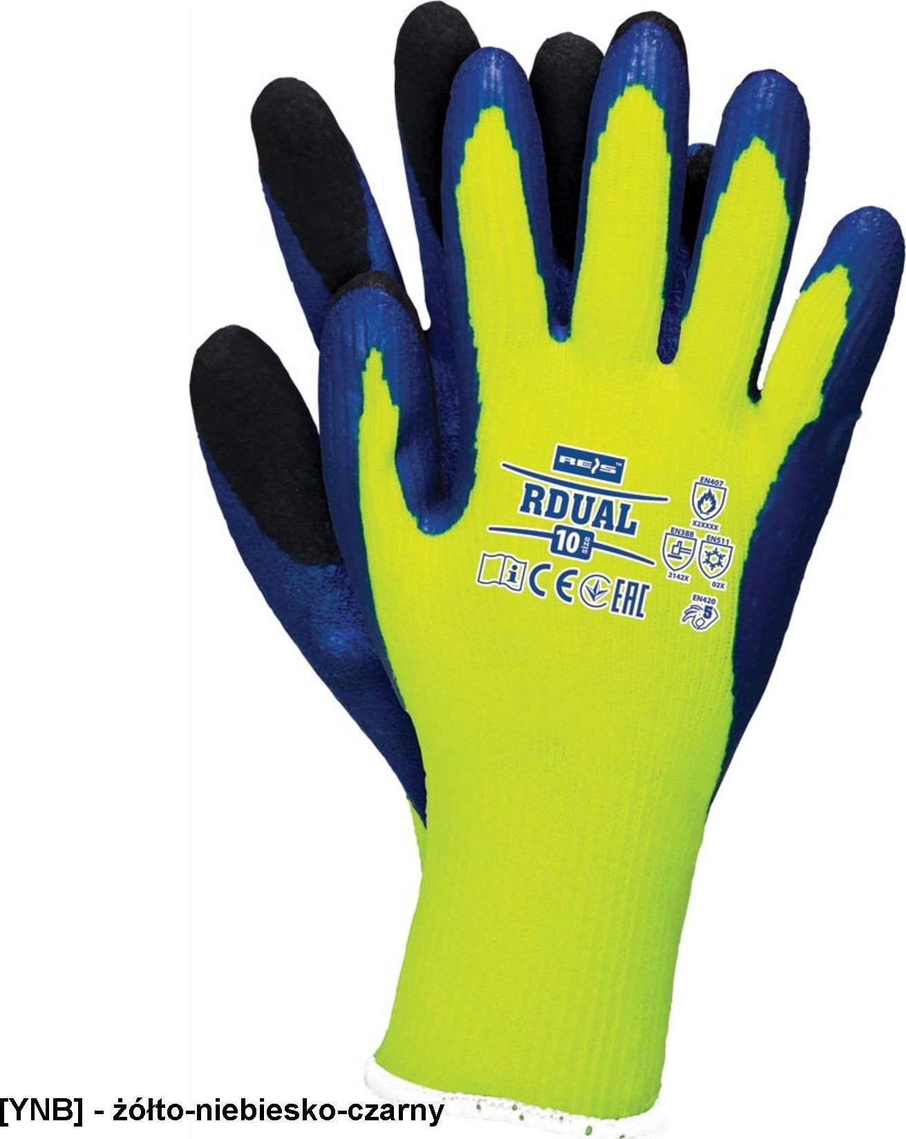 R.E.I.S. RDUAL - Rękawice ochronne, ocieplane, powlekane odporne na temperaturę do 250C - żółto-niebiesko-czarny