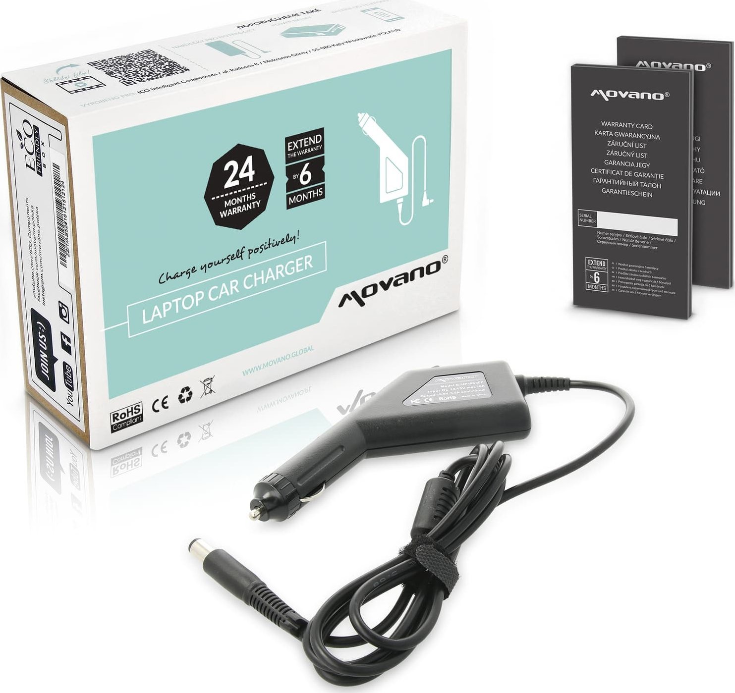 Zasilacz do laptopa Movano Zasilacz samochodowy Movano 18.5v 3.5a (7.4x5.0 pin) 65W do HP, Compaq
