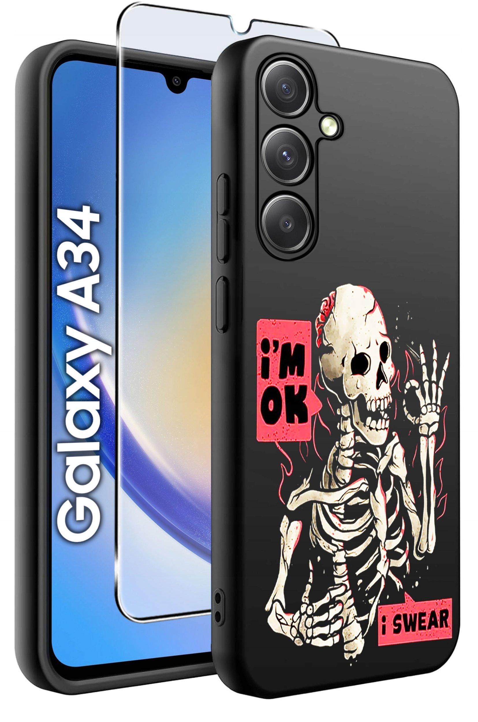 ETUI do Samsung A34 5G WZORY | SILIKONOWE MATT CASE + SZKŁO 9H