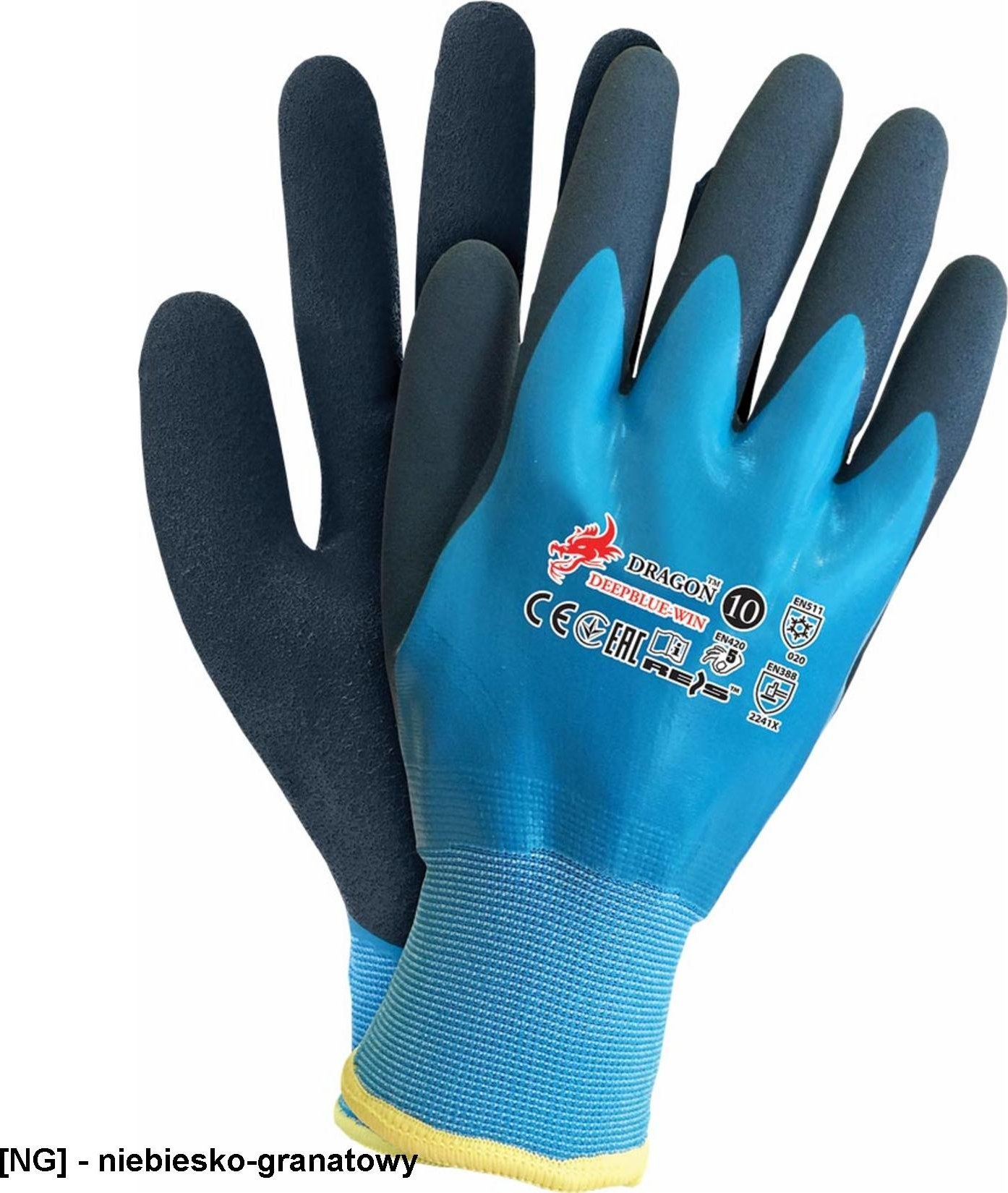 R.E.I.S. DEEPBLUE-WIN - Rękawice ochronne ocieplane, powlekane, część wierzchnia lateksem typu "smooth" 9