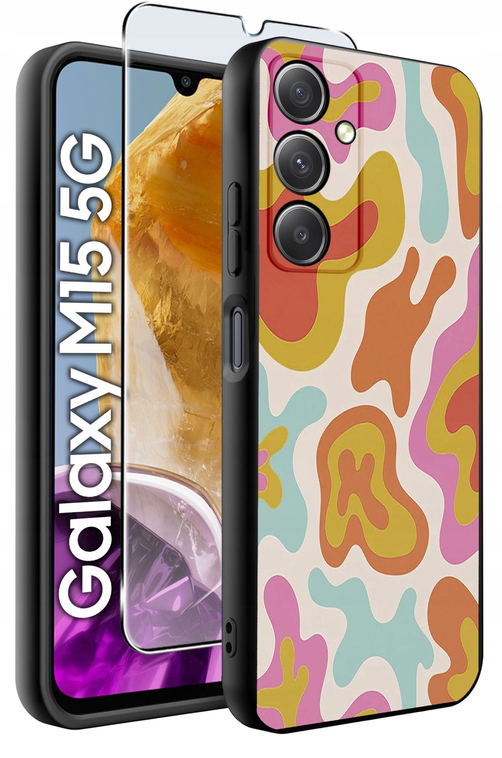 ETUI do Samsung M15 5G WZORY | SILIKONOWE MATT CASE + SZKŁO HARTOWANE 9H