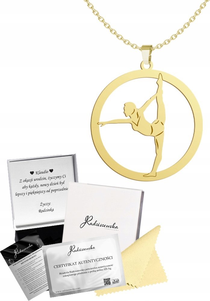 Radziszewska Jewellery Złoty Naszyjnik z Gimnastyczką Gimnastyka 925 Łańcuszek GRAWER GRATIS