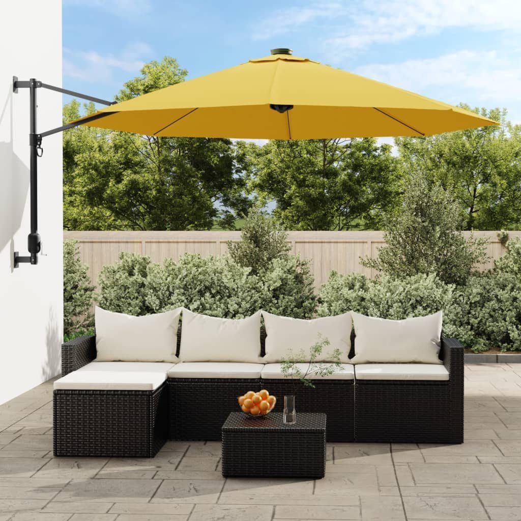 vidaXL vidaXL Ścienny parasol ogrodowy z LED, żółty, 290 cm