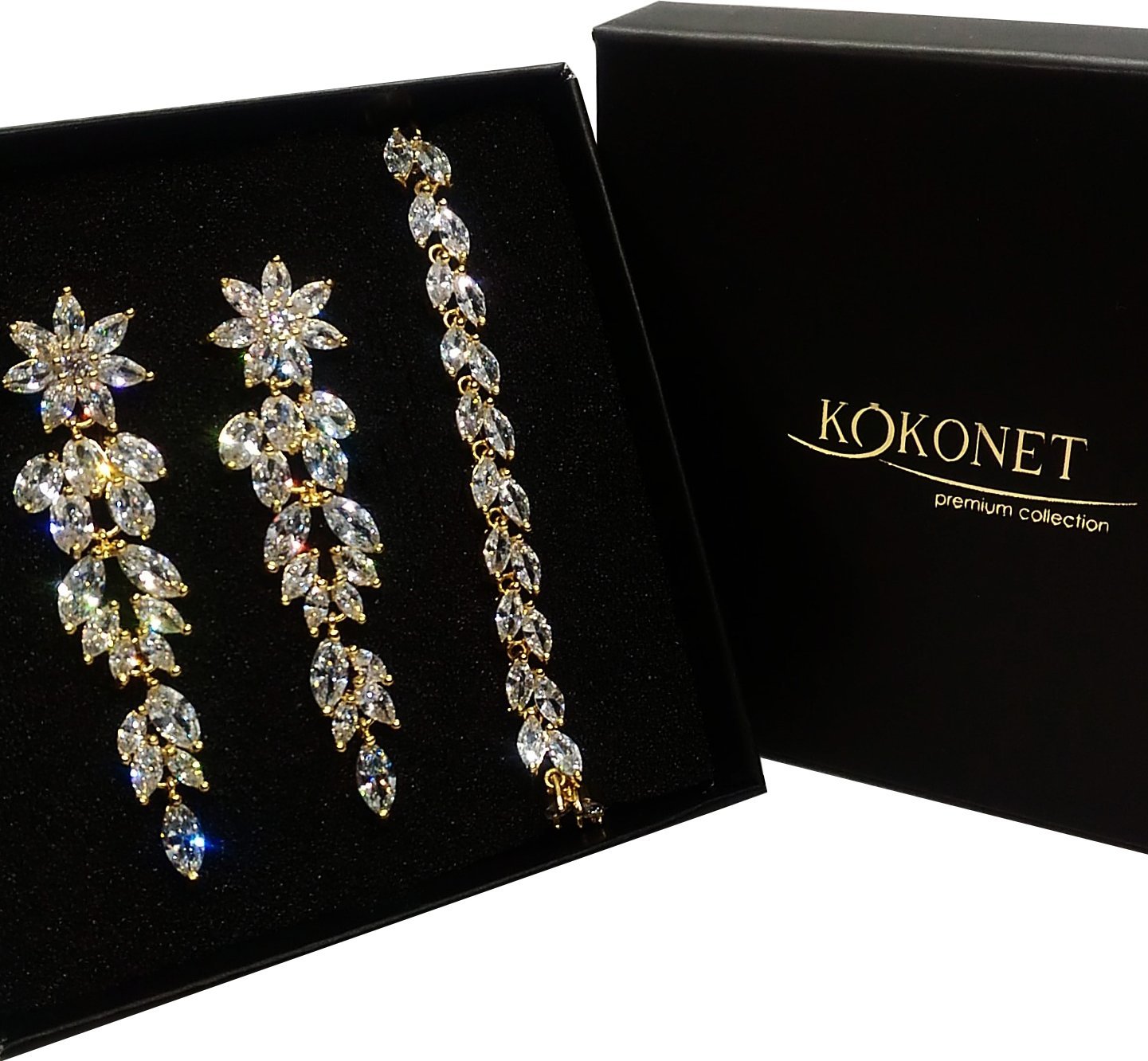 KOKONET Komplet biżuterii złotej ŚLUB wesele prezent rocznicę kolczyki bransoleta