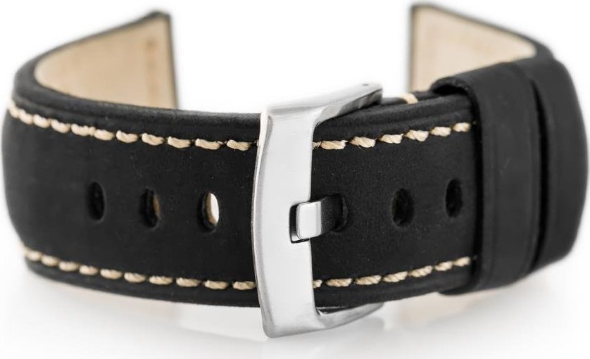 Pasek skórzany do zegarka W29 - czarny - 24mm