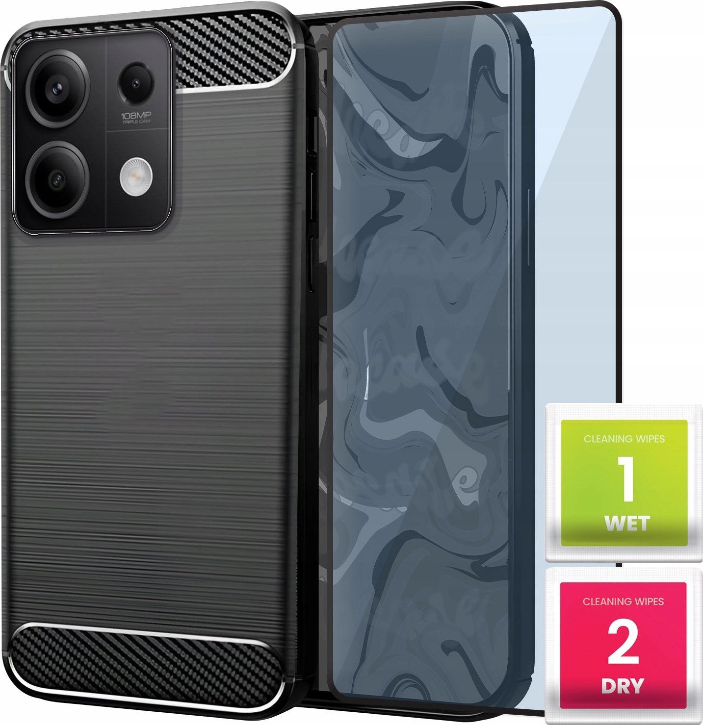 Etui Pancerne Karbon do Xiaomi Redmi Note 13 5G (Czarne, Ochronne) Szkło