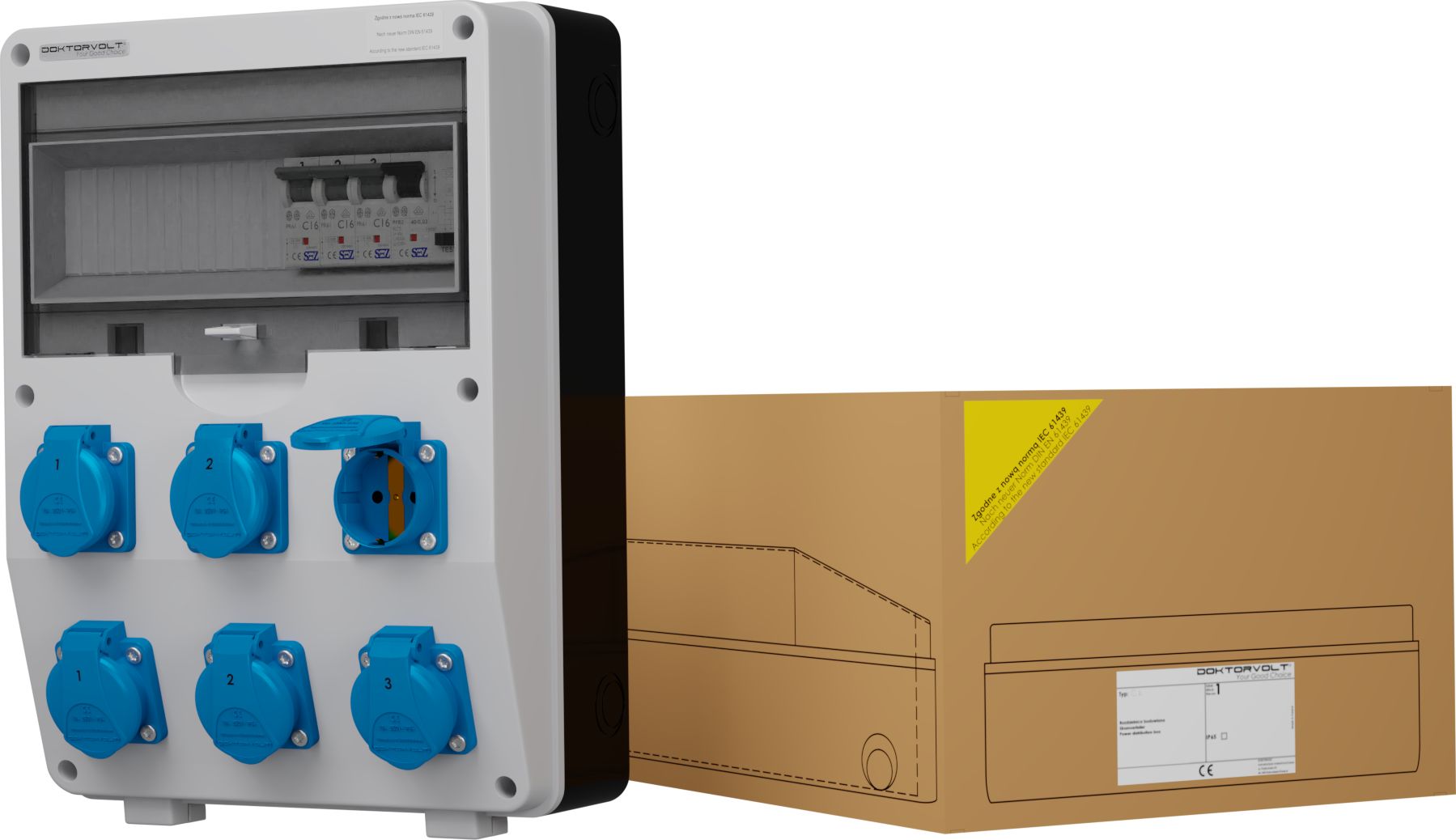 Doktorvolt Rozdzielnica budowlana 6x230V DV-S/FI Schuko Doktorvolt 1769
