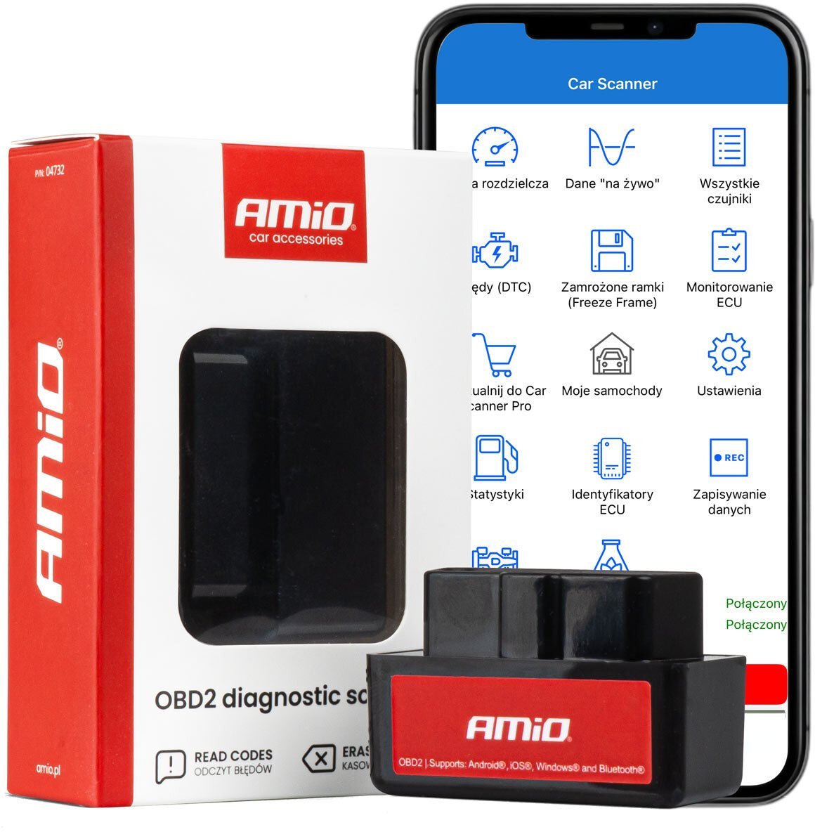 AMiO Skaner tester interfejs diagnostyczny obd2 bt mini amio-04732