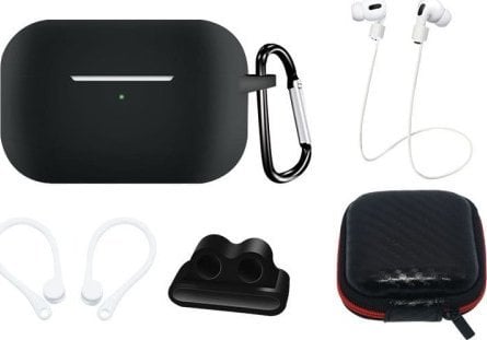 Hurtel Zestaw silikonowe etui AirPods Pro 2 / AirPods Pro 1 + futerał / zaczep na ucho / pasek na szyję / uchwyt na pasek zegarka / karabińczyk - czar