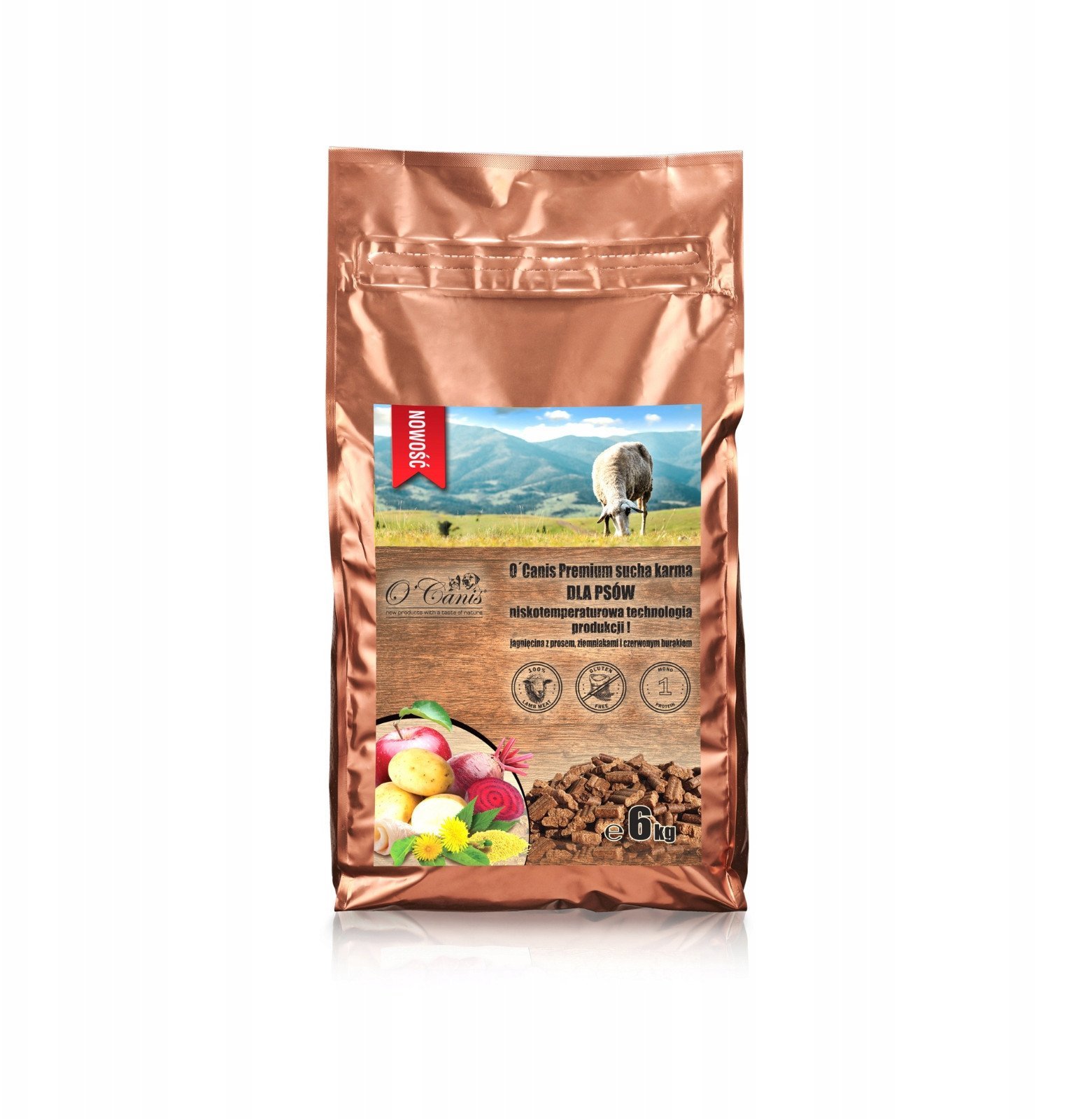 O'Canis Premium sucha karma dla psów jagnięcina z prosem, ziemniakami i czerwonym burakiem 6kg