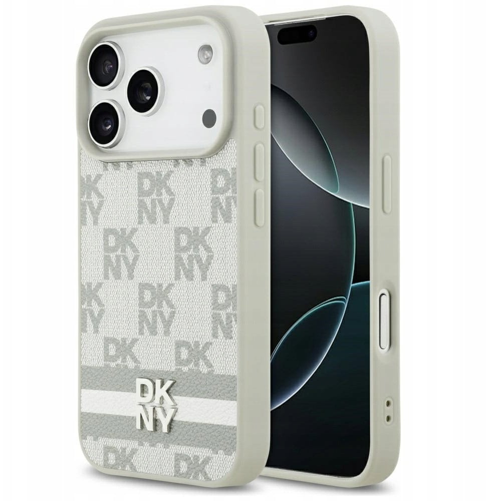 Etui DKNY Checkered with Printed Stripes do iPhone 17 Pro bezowy