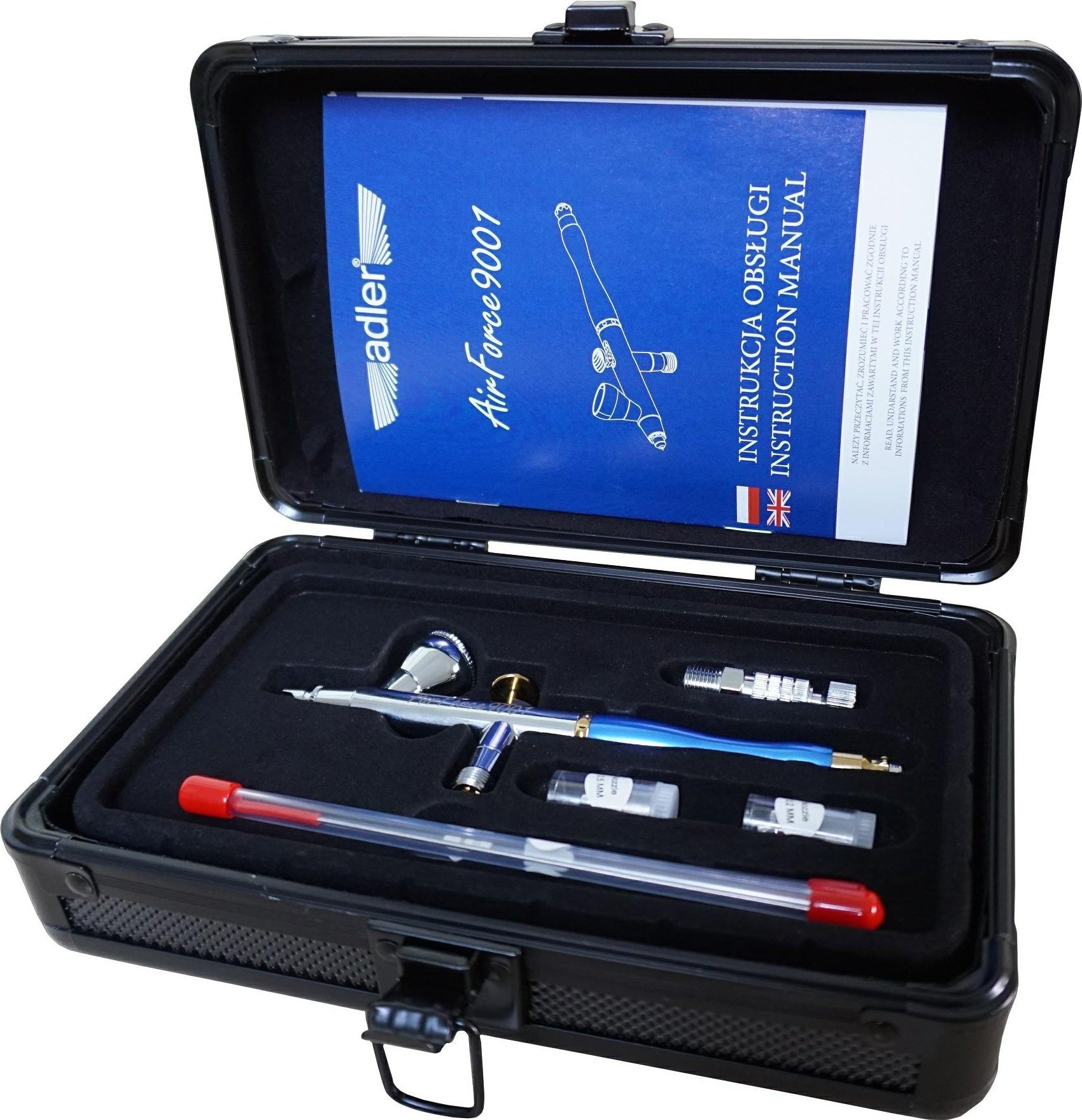 Adler ADLER AEROGRAF AIRFORCE AD-9001 W ZESTAWIE DYSZE 0,2mm 0,3mm 0,5mm