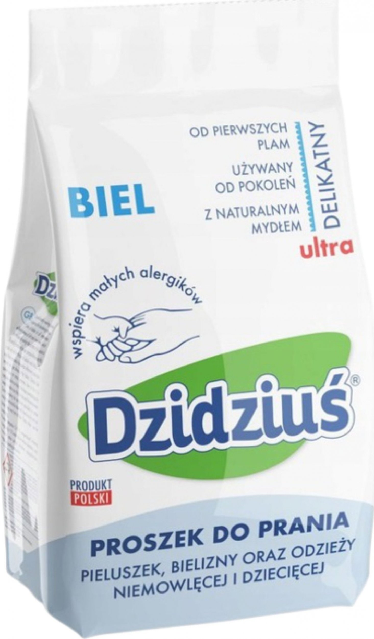 Dzidziuś Proszek do prania pieluszek, bielizny, odzieży niemowlęcej Biel 1,5kg