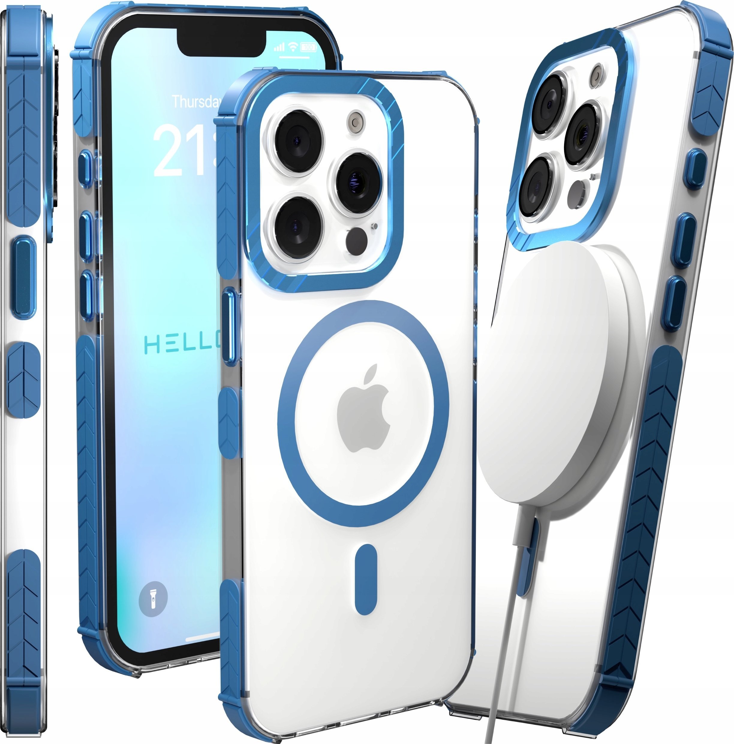 Etui Pancerne do Apple iPhone 15 Pro (Bumper, Niebieska Ramka, Magsafe)