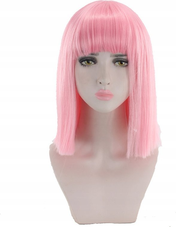 Korbi PERUKA WŁOSY DO RAMION RÓŻOWE PROSTE Z GRZWYKĄ GRZYWKA W103