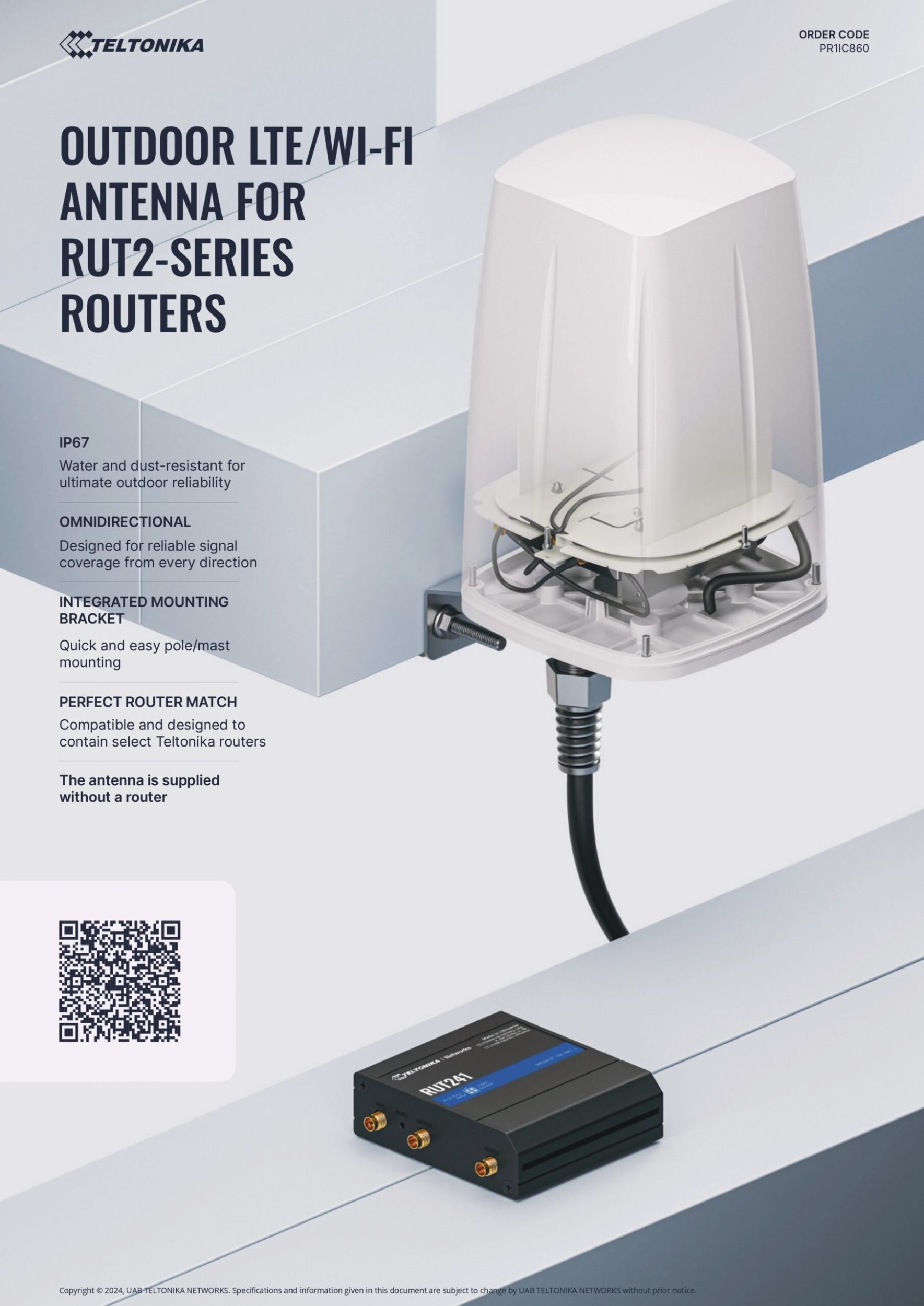 Antena Teltonika TELTONIKA NETWORKS Outdoor LTE/Wi-Fi antenna for RUT2-Series Routers