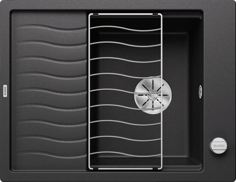 Zlewozmywak Blanco Elon 45 S Silgranit antracyt z korkiem automatycznym InFino, kratka ociekowa (524814)
