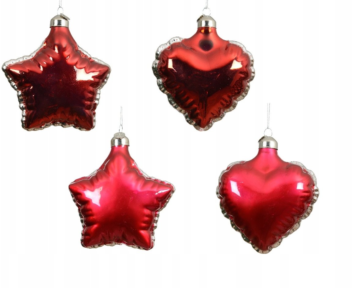 Bombka choinkowa szklana kształtka serce gwiazda czerwone duża 11cm 1szt