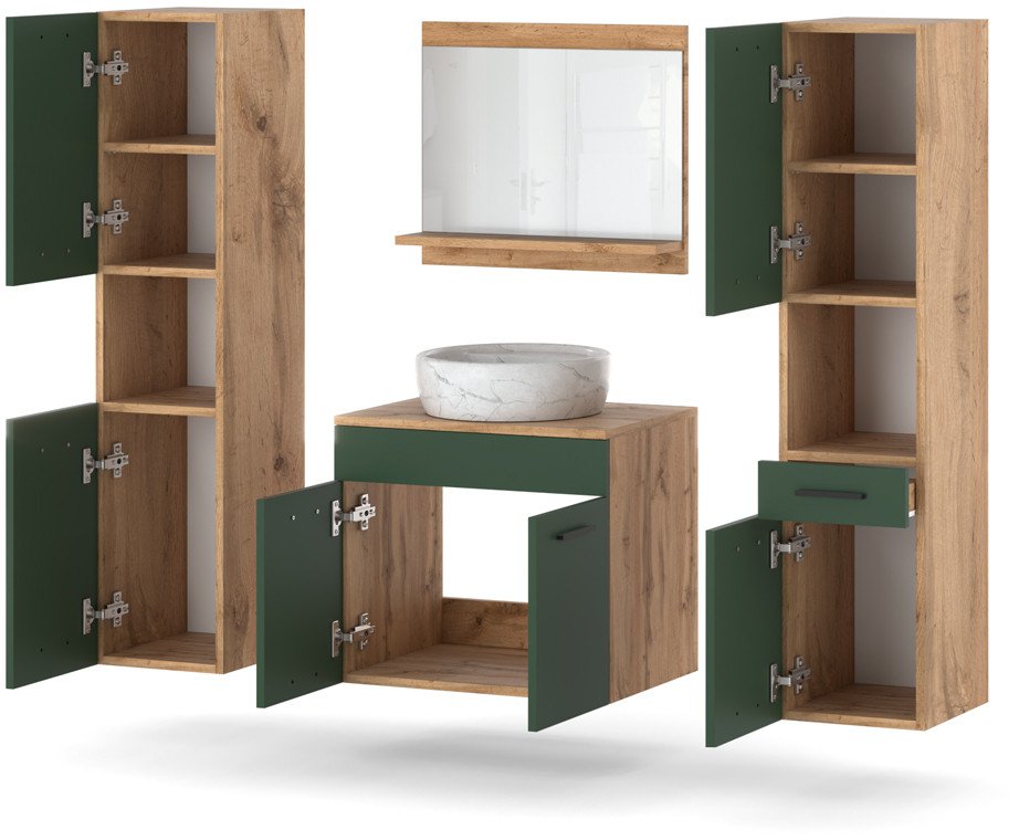 Meble Łazienkowe 120cm Szafka Umywalka Z Lustrem Wotan Butelkowa Zieleń