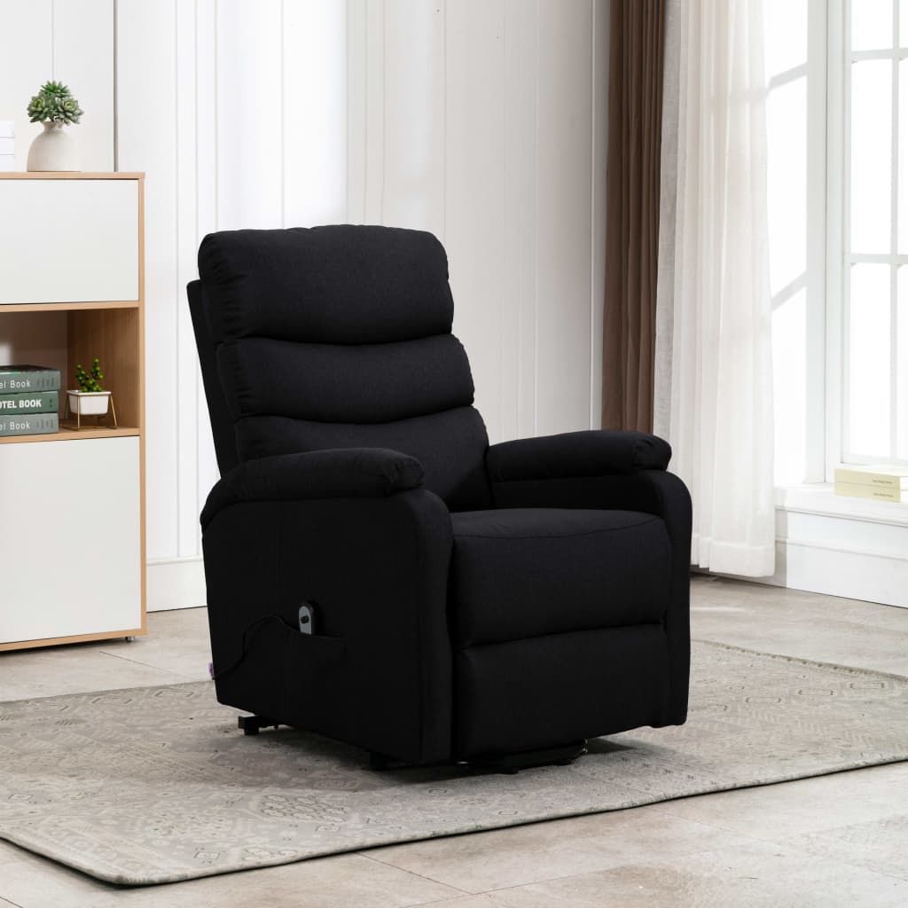 vidaXL Fotel rozkładany, podnoszony, czarny, obity tkaniną