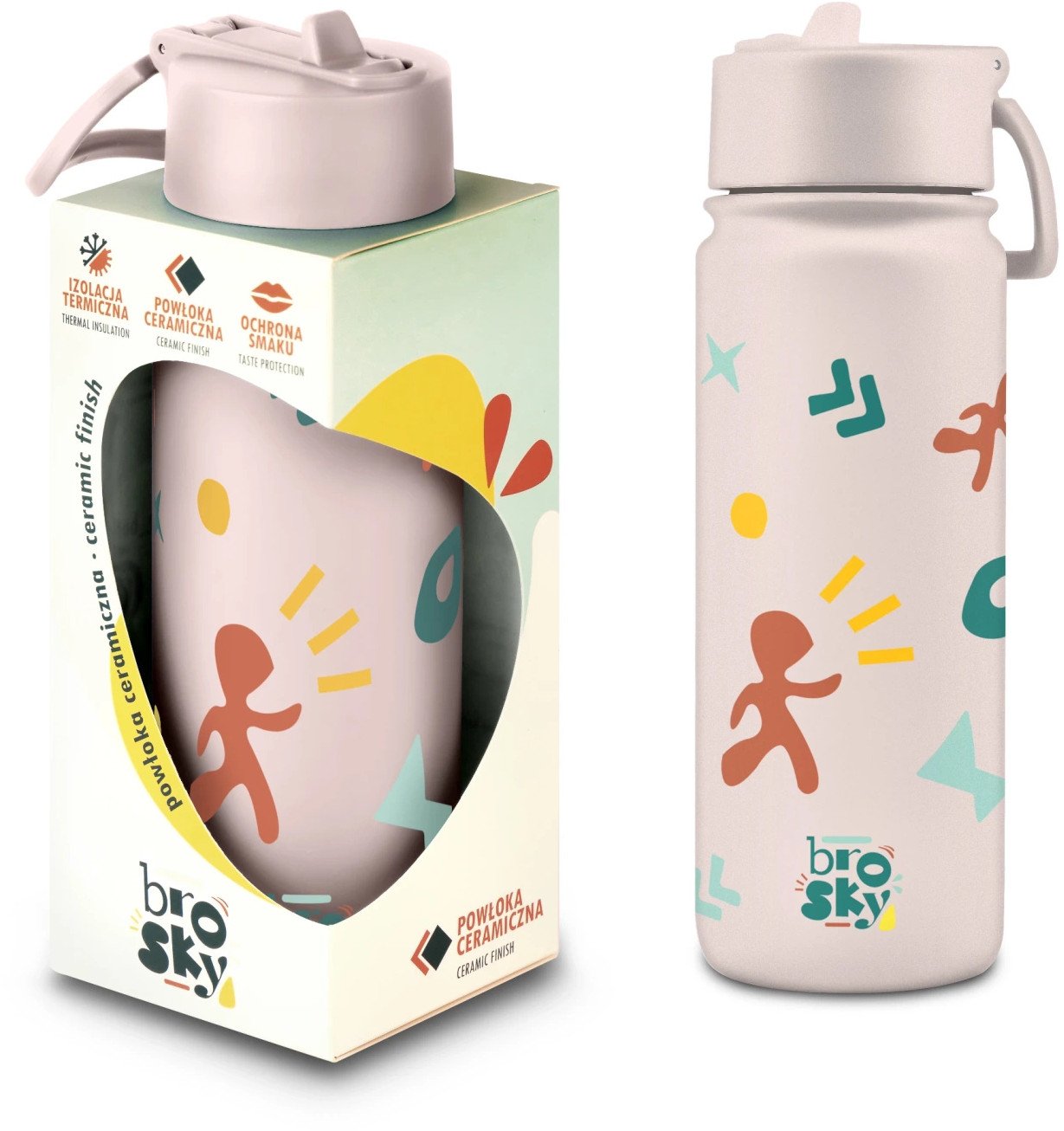 Brosky Pattern Stalowa butelka na wodę w kolorze różowym 550ml