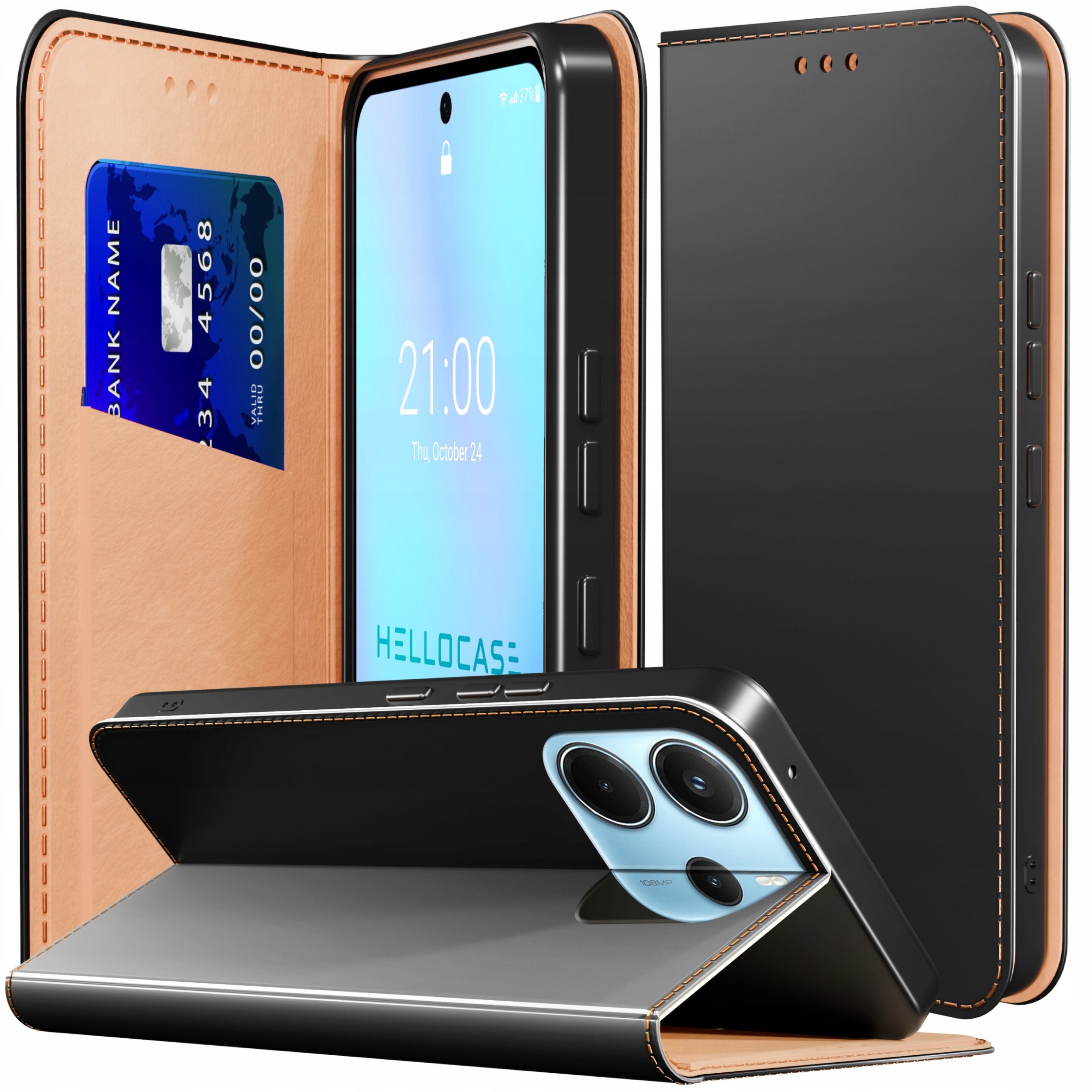 Etui z Klapką do Xiaomi Redmi Note 14 4G / 5G (Skórzane, Czarne, Kabura)