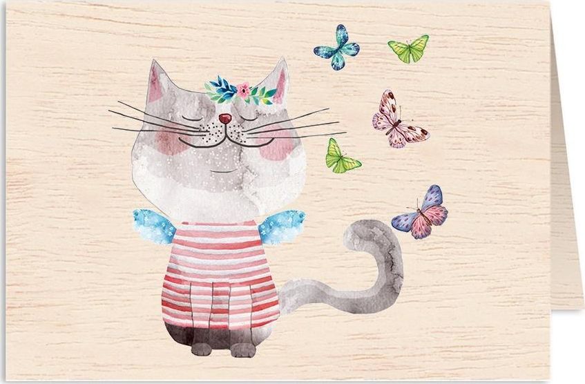 Cozywood Karnet drewniany C6 + koperta Kot i motyle