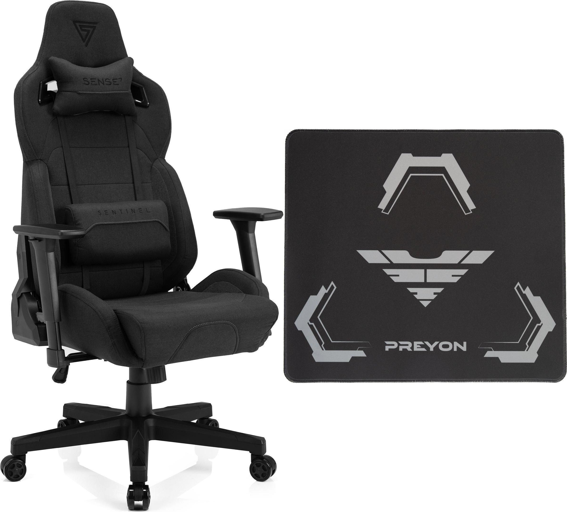 Fotel SENSE7 Sentinel materiałowy czarny + Podkładka PREYON Falcon