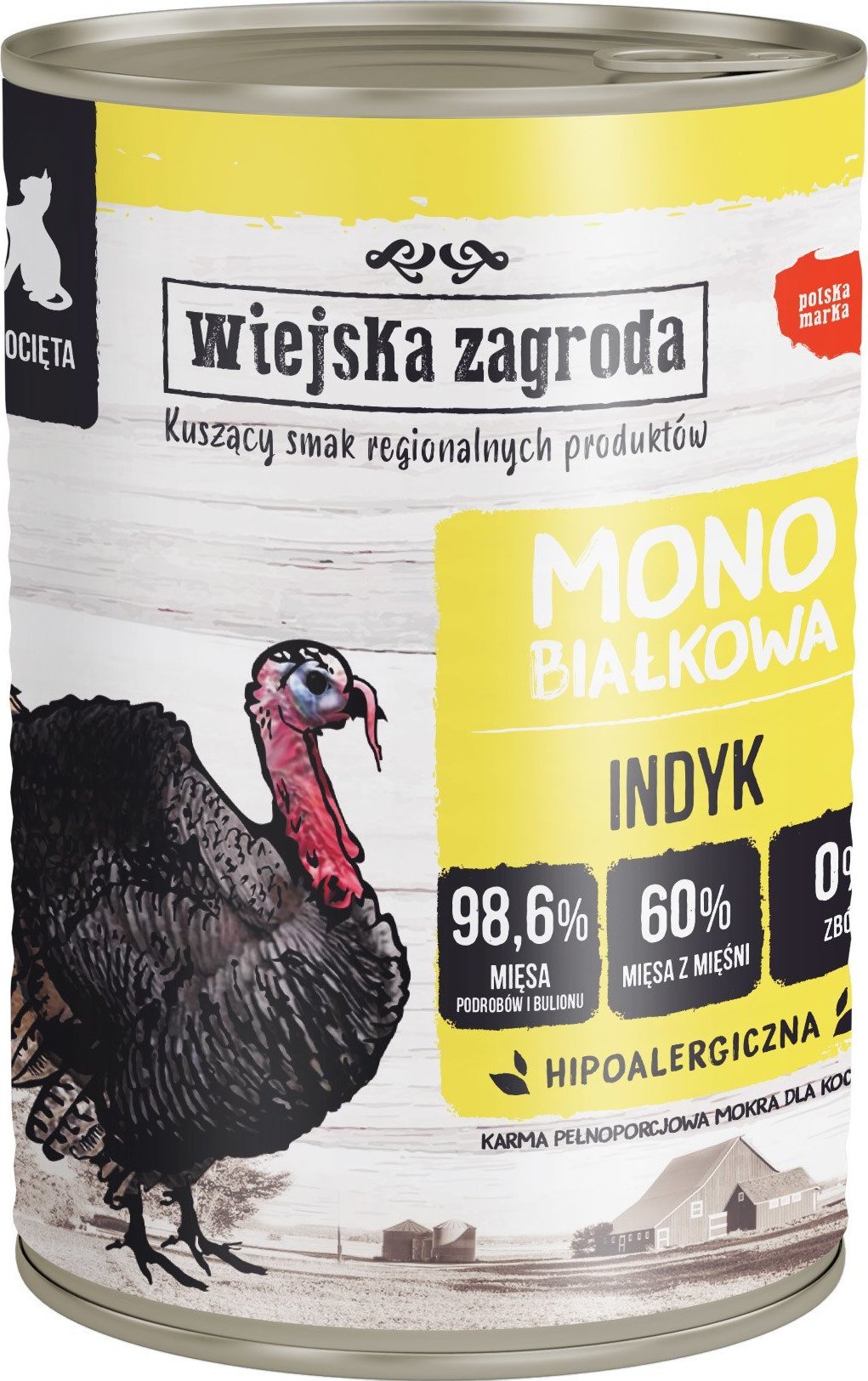 Wiejska Zagroda Karma mokra dla kota Monobiałkowa Indyk (kociak) 400g
