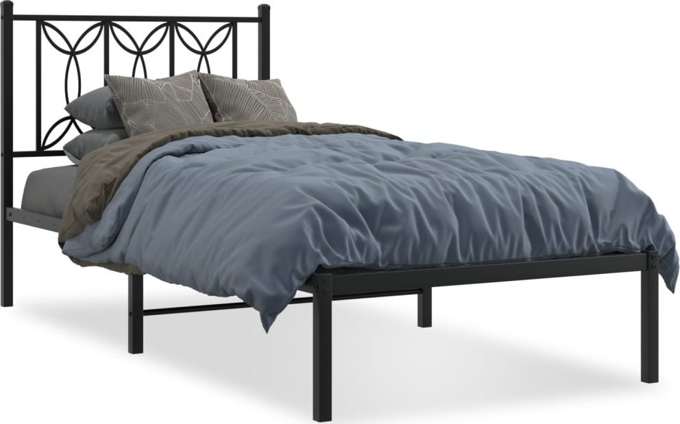 vidaXL vidaXL Metalowa rama łóżka z wezgłowiem, czarna, 90x190 cm